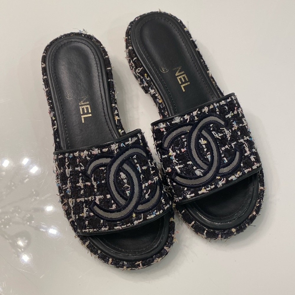 Chanel tweed sandals